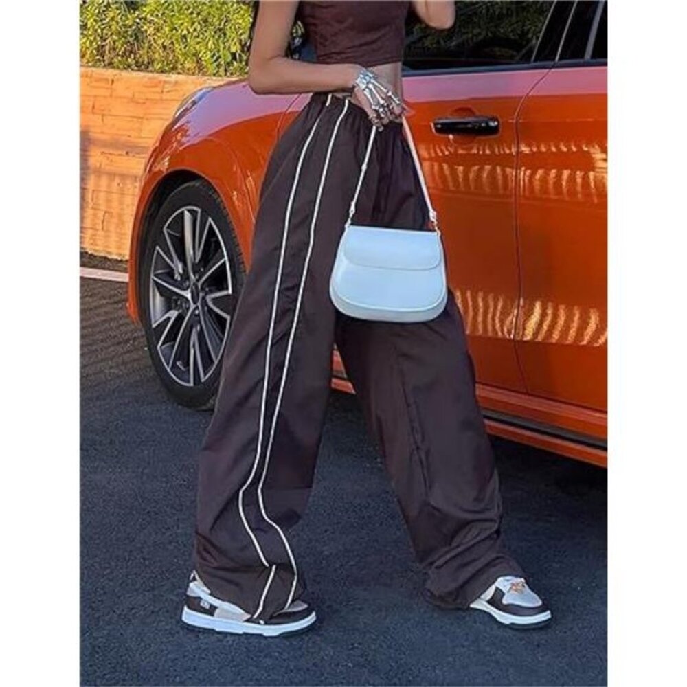 Womens Parachute Pants Wide Leg Baggy Pants - Picture 3 of 9